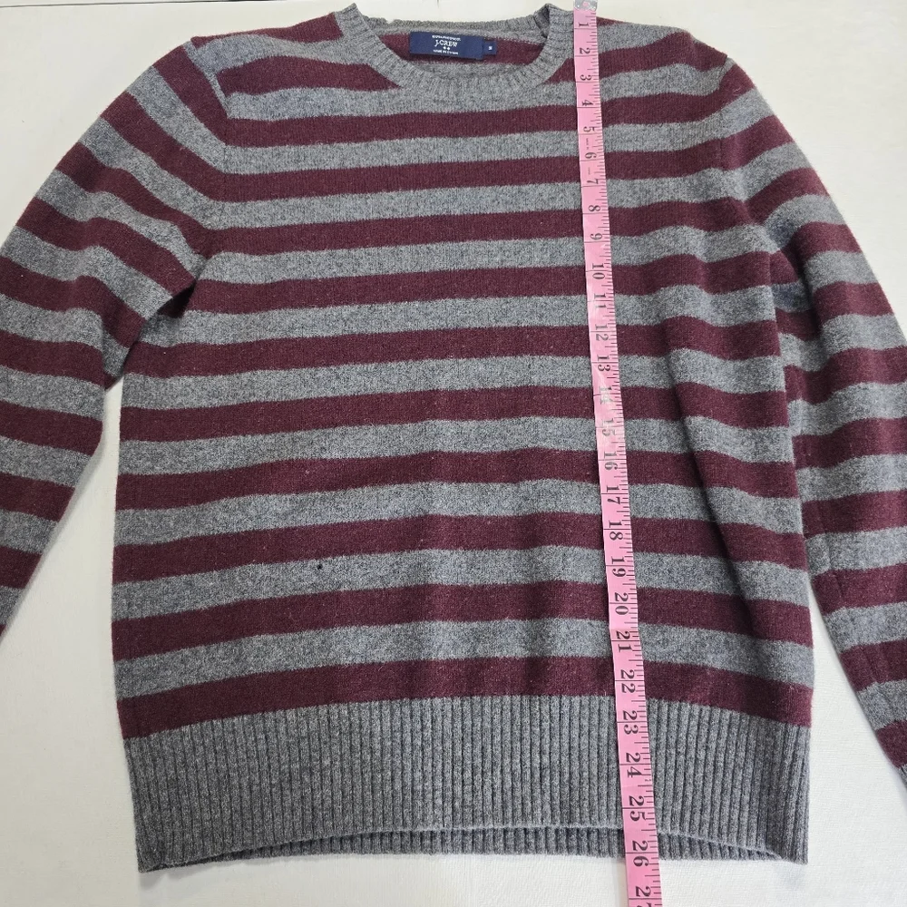 Striped Maroon and Gray Men's J.Crew Lambs Wool Sweater. Size Medium
